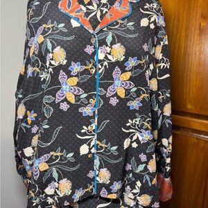 RARE - Johnny Was Jade Silk Multicolor Floral PJ-style Button-Up - Size XL